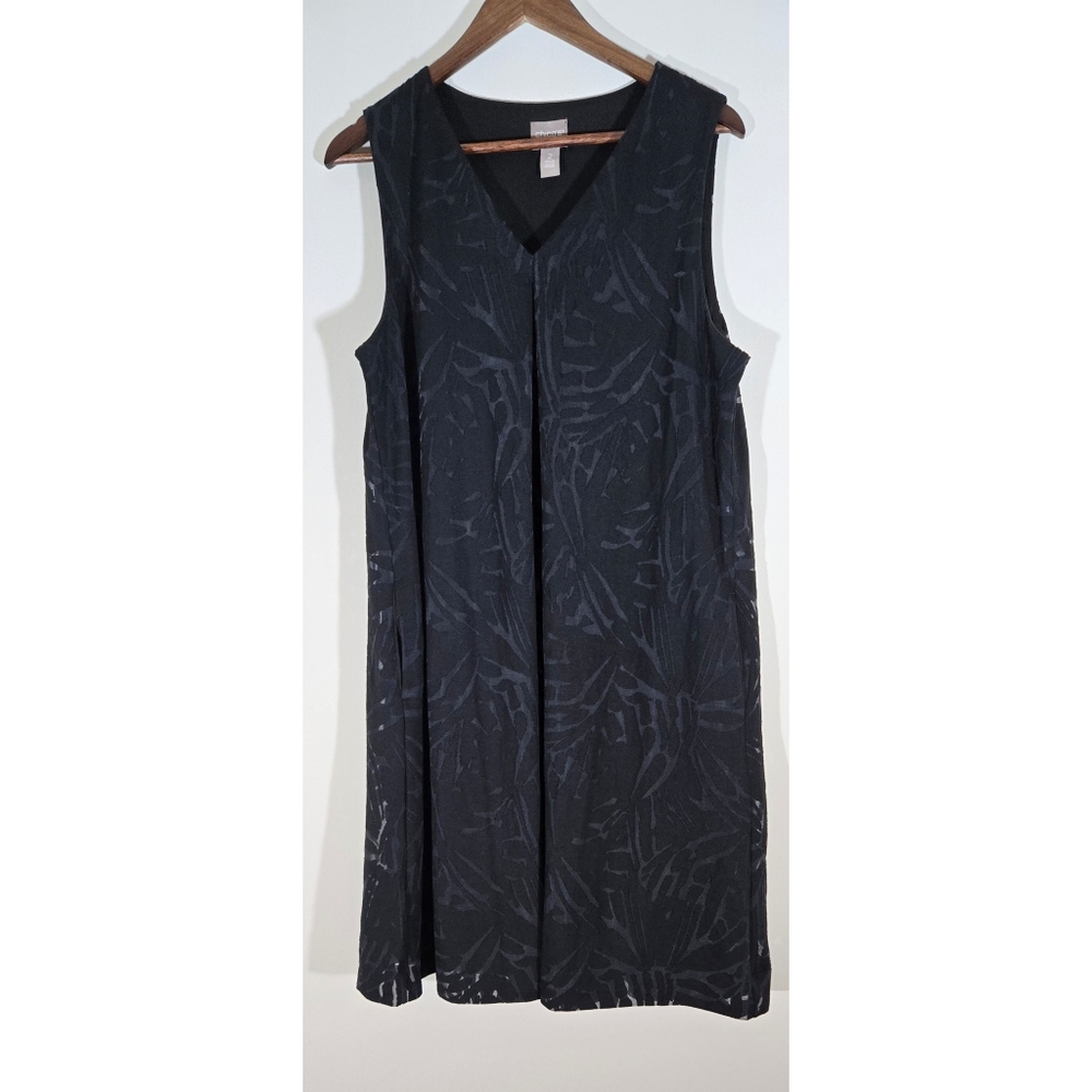 Chicos Black Poly Classic Pullover Dress Sz L Comfortable Flowy Ex. Condition